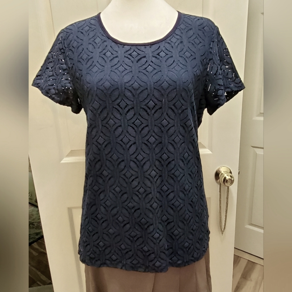 Crochet-lace Front Top from Market and Spruce, Size M, Navy